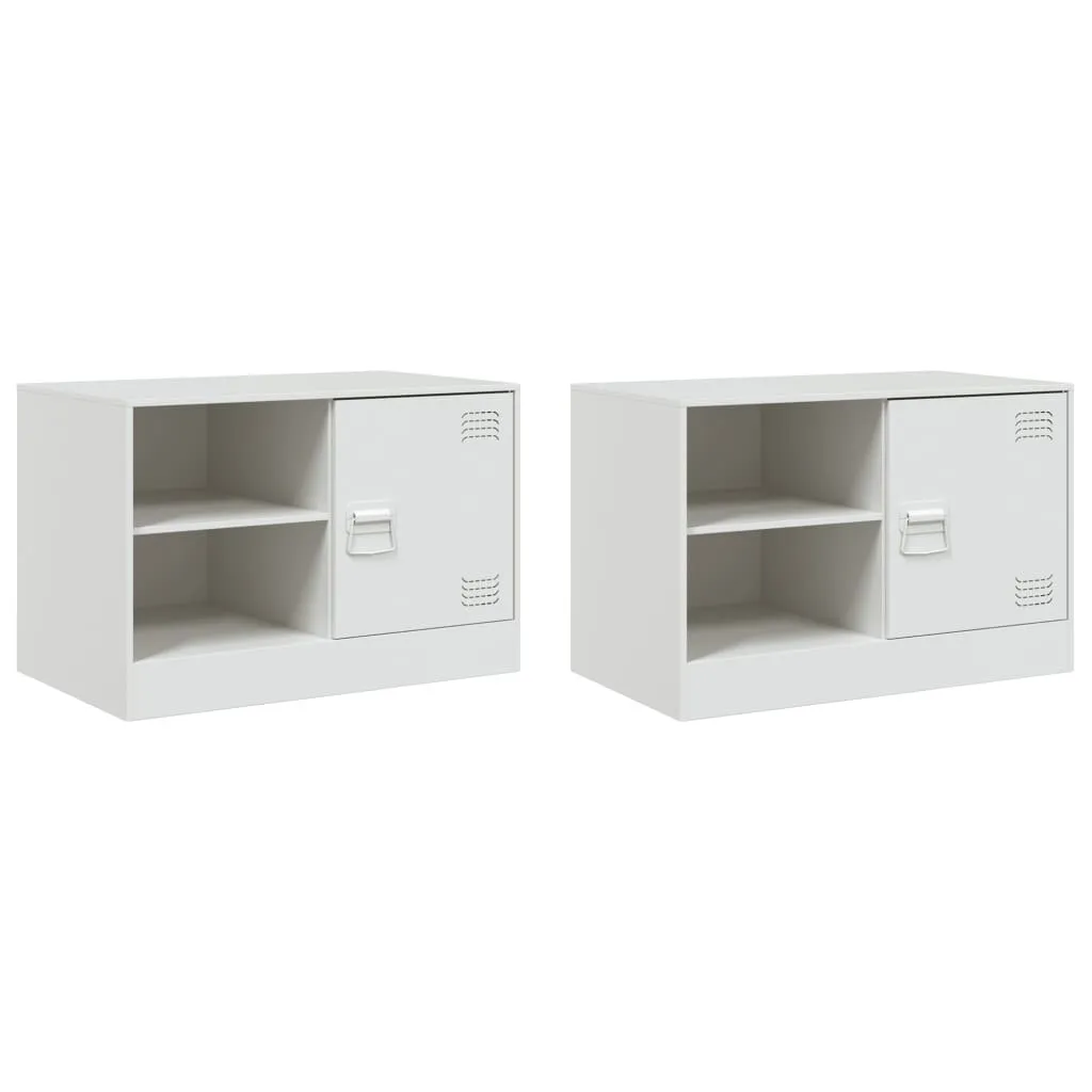 Set 2 Mobiletti Porta TV Bianchi in Acciaio 67 cm - Arredo Moderno Casa