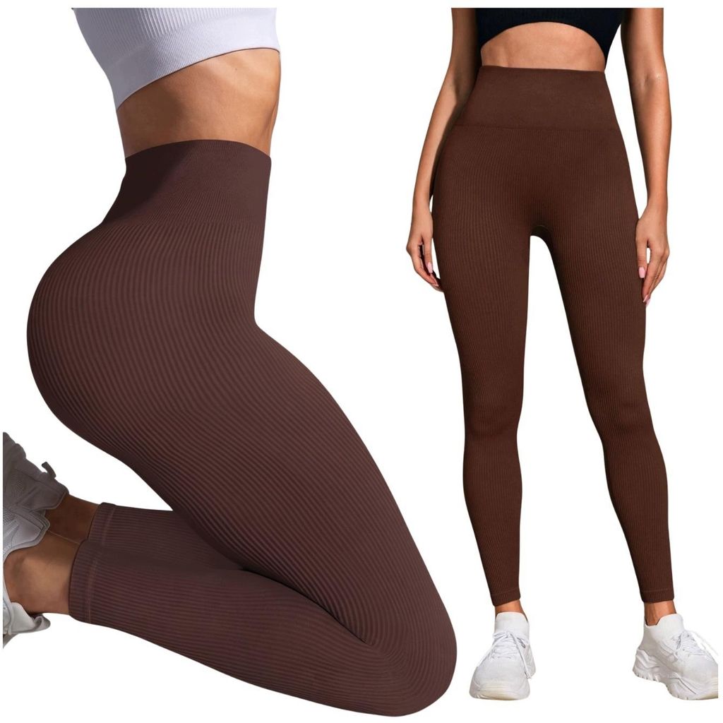 Damen Leggings Gerippt Nahtlos - Hoher Bund - Größe L - Produktbild 