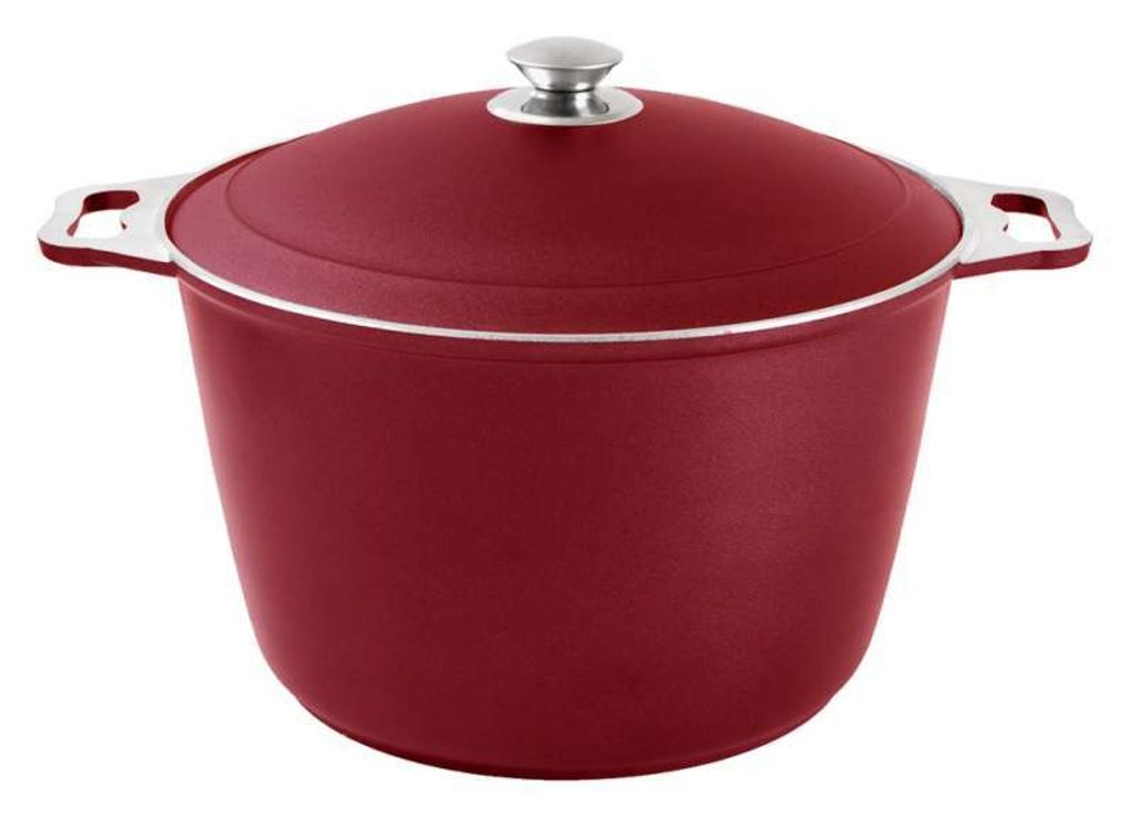 Topf Kazan - Kasan aus Alu Aluguss 12 Liter - Schmortopf - Dekorative Außenbeschichtung Weinrot