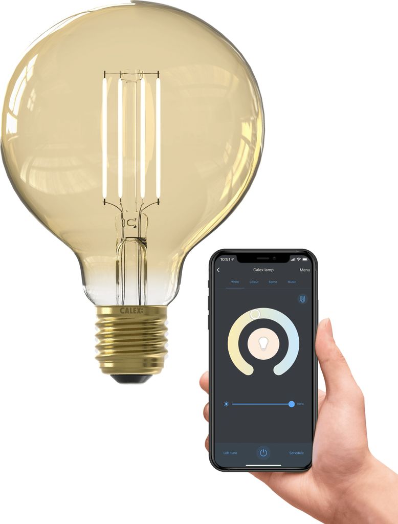 Calex Smart LED Lampe, E27, G95, Gold Filament, warmweißes Licht, dimmbar, WLAN App- & Sprachsteuerung