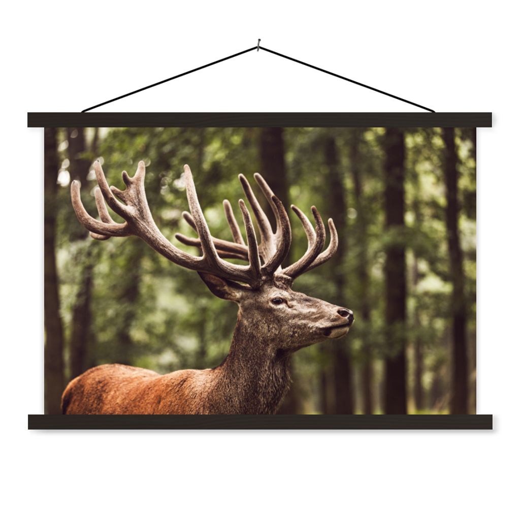 MuchoWow Textilposter Hirsch - Natur - Geweih - Wald - Tiere 150x100 cm mit schwarzem Rahmen - Schlafzimmer