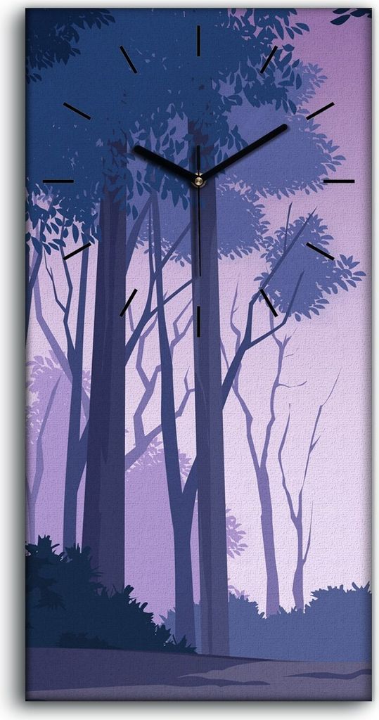 Wanduhr Uhr Wandbild Leinwand Geräuschlos 30x60 Malerei Wald Bäume Büsche Kunst - schwarze Hände