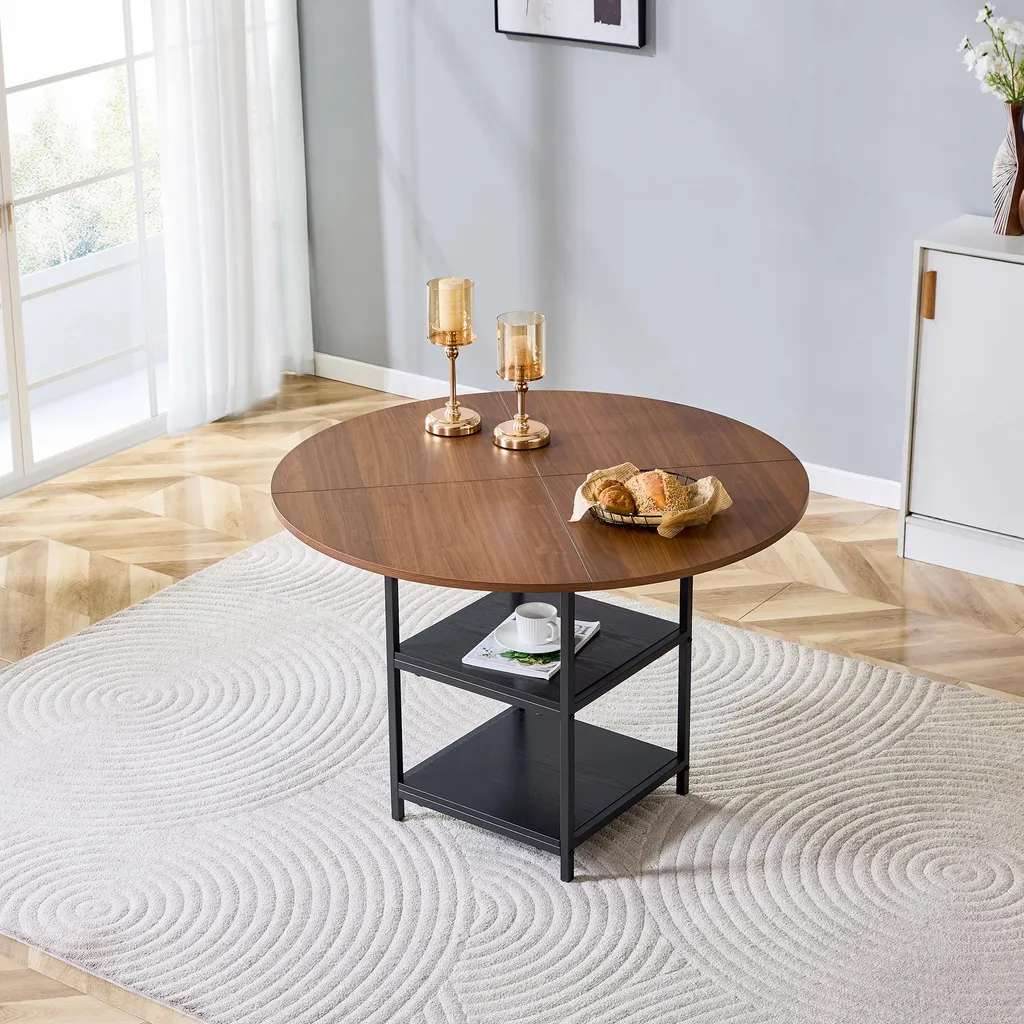 Table ronde stable 107 cm noyer pour petit espace et cuisine moderne