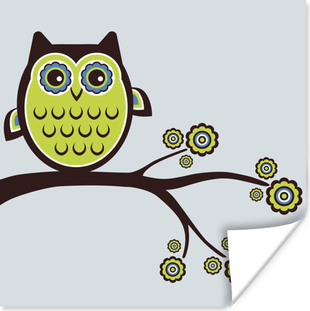 MuchoWow Poster Bunte Illustration einer Eule 75x75 cm - Wand Dekoration