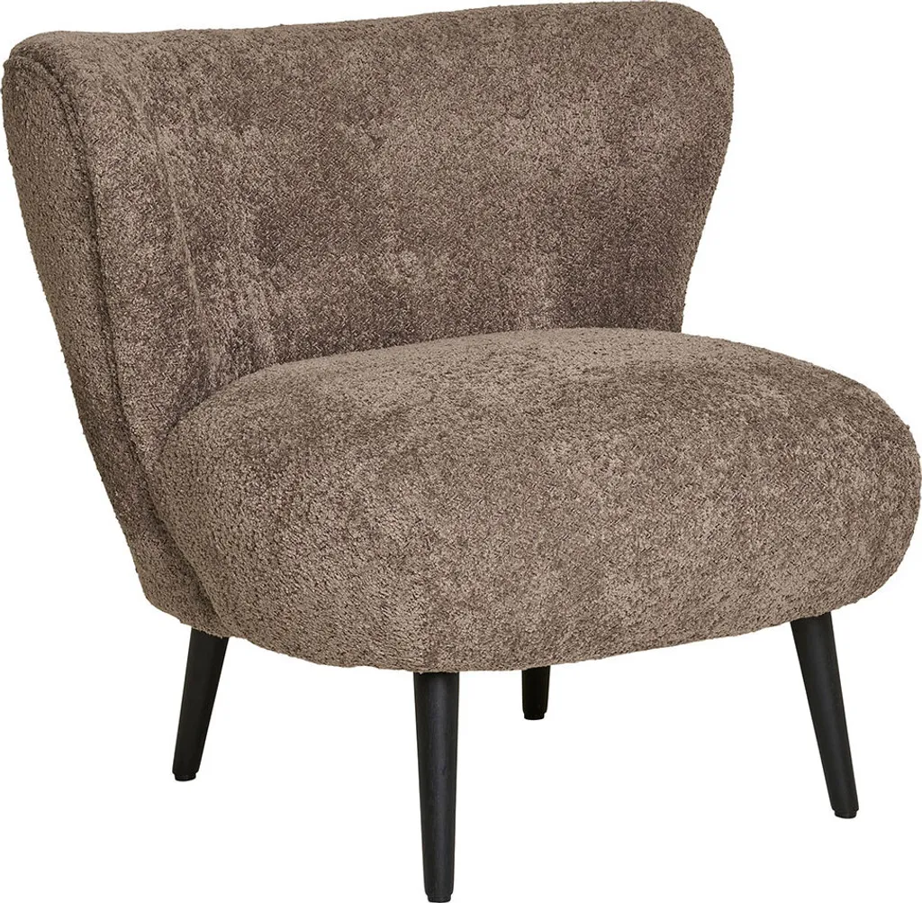 Covelo fauteuil brun en tissu chiné au style rétro et pieds en métal noir