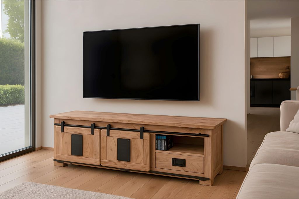 Lowboard Libro IV, Akazienholz massiv + naturfarben, Produktbild 