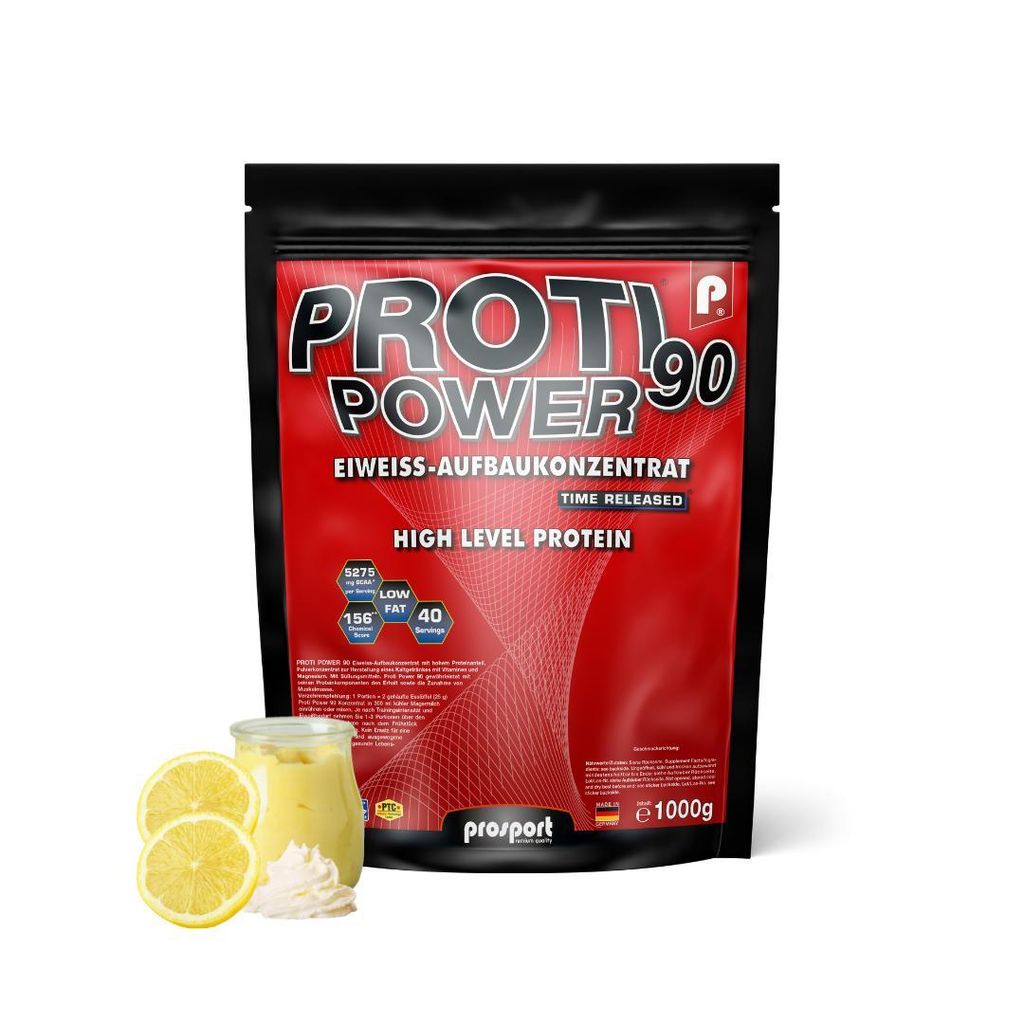 Prosport Proti Power 90 – Citro-Quark 1000g – 5-Komponenten Eiweißpulver – Proteinshake mit Whey, Casein, Eiprotein, Magnesium & 10 Vitaminen