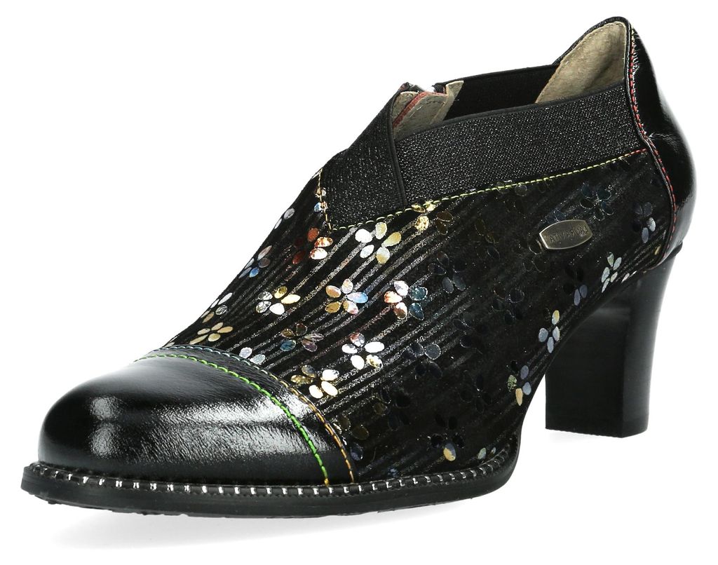Laura Vita Damen Hochfrontpumps mit Blumenmuster und Produktbild 