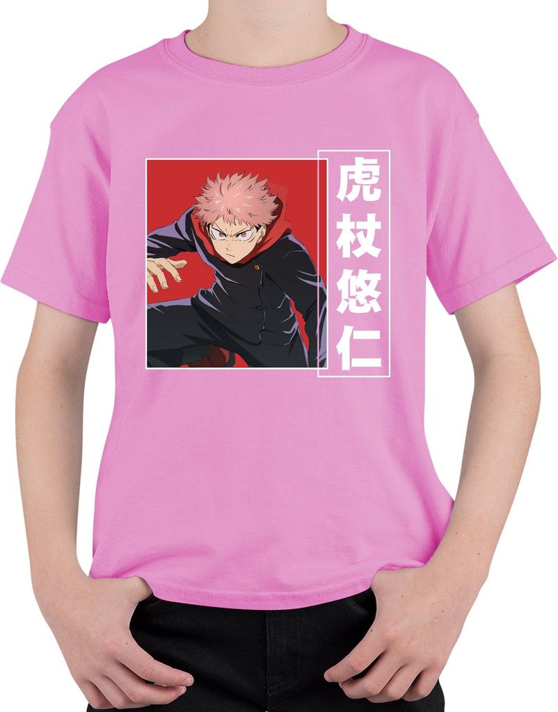 Jujutsu Kaisen Yuji Itadori Anime Manga Geschenk Fan Action Uni Kinder T-Shirt, Pink, 140