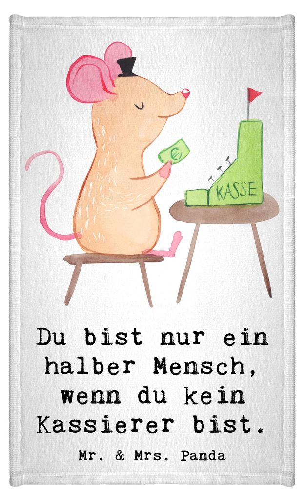 Mr. & Mrs. Panda Handtuch Kassierer Herz - Weiß - Geschenk, Frotteetuch, Klein, Gästehandtuch 30x50, Lustig, Spruch, Kassenwart, Kleines, badezim...