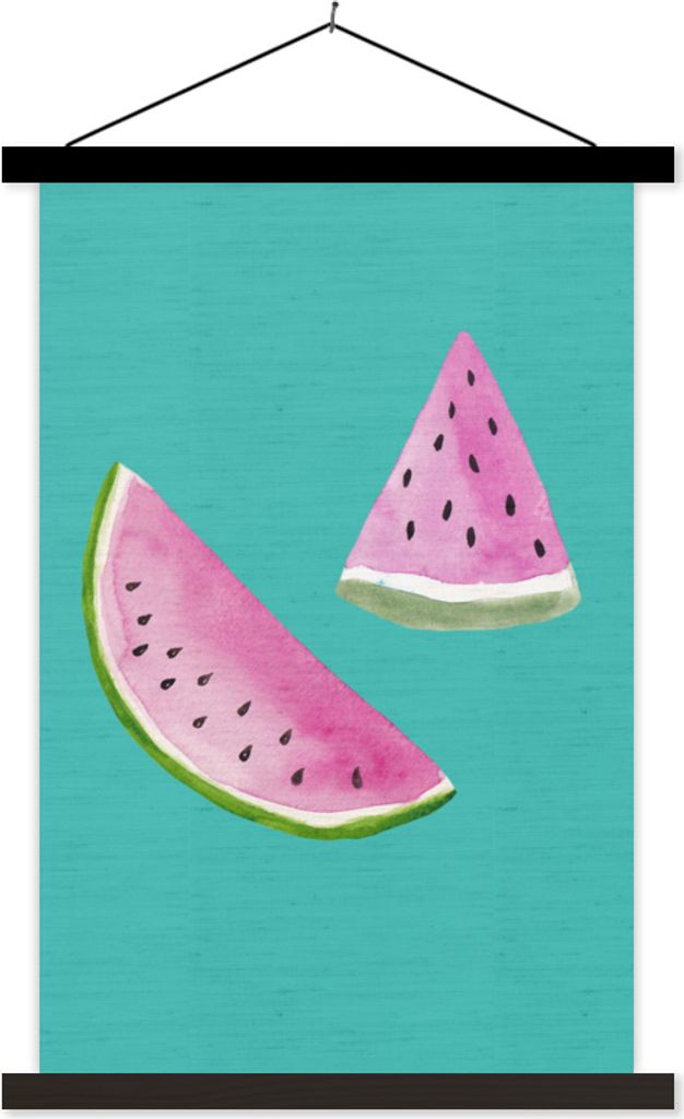 MuchoWow Textilposter Wassermelone - Aquarell - Blau 60x90 cm mit schwarzem Rahmen - Poster Wohnzimmer