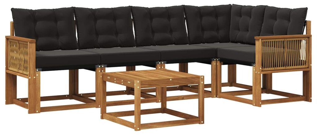 vidaXL Outdoor-Sofagarnitur mit Kissen 6 pcs Natürlich und Schwarz