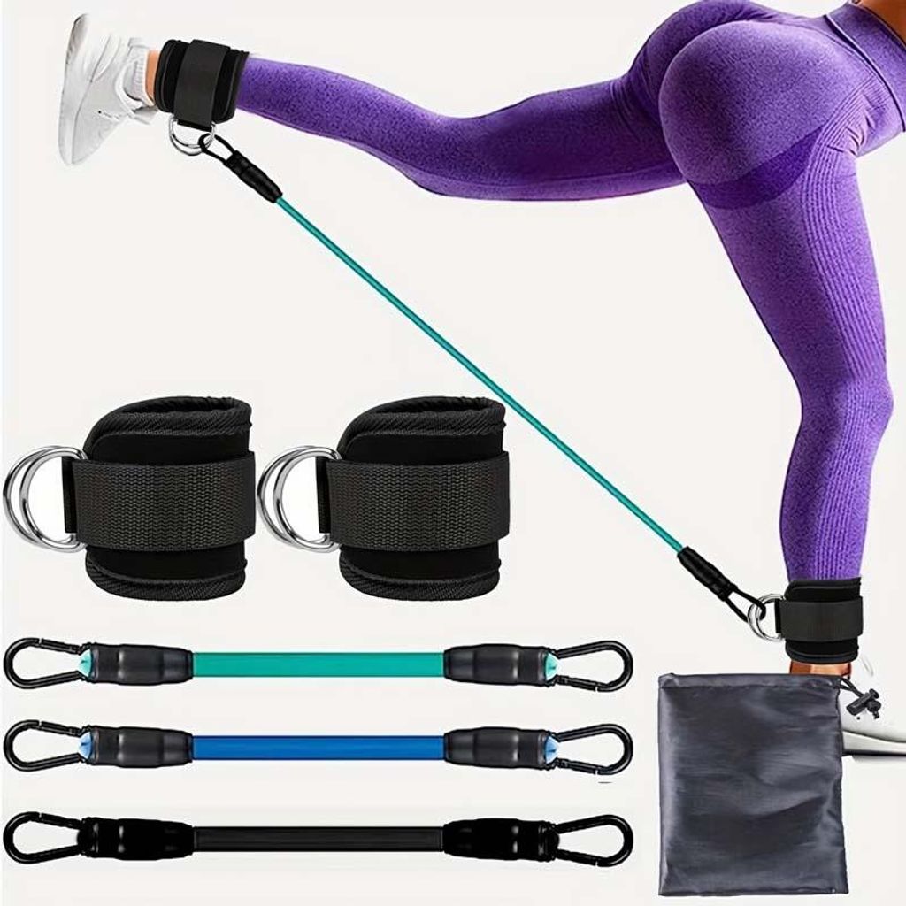 Fitness-Knöchelband mit 2 Karabinern in Grün: Für Bein- & Po-Training am Kabelturm. Verstellbarer Fußgurt, inkl. Anhängebändern