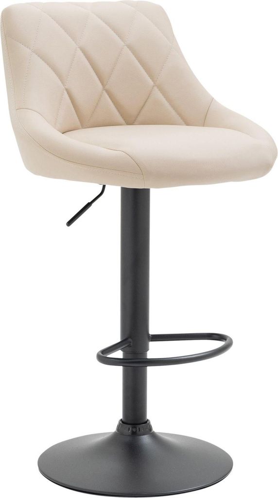 Stilvoller Barstuhl – Hocker – Kunstlederpolsterung, 360° drehbar, höhenverstellbar | Farbe: Creme | Grundfarbe: Schwarz