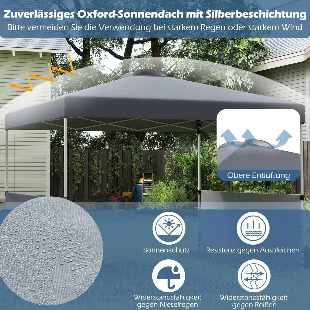 Tente de réception 3x3 m pliante grise pour jardin et stand de marché