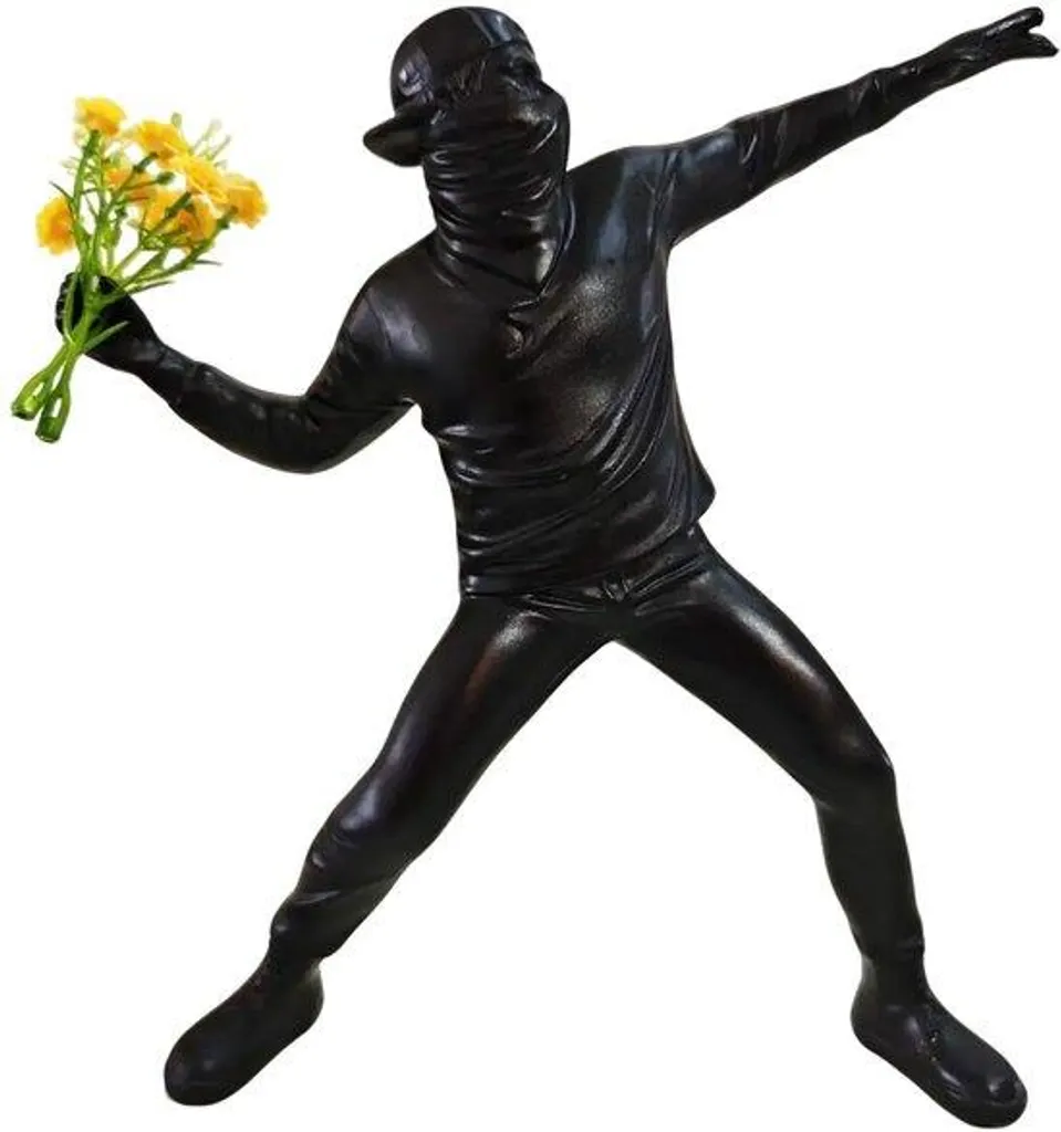 Statue décorative Banksy noire pour salon, objet d'art abstrait moderne