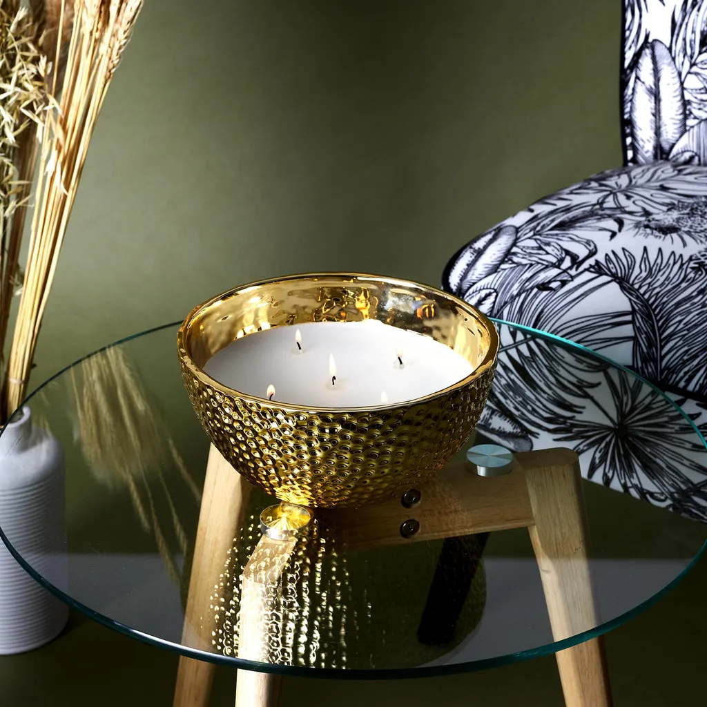 Bougie Parfumée Martelée Dorée à 5 Mèches D21cm - Ambiance Chic