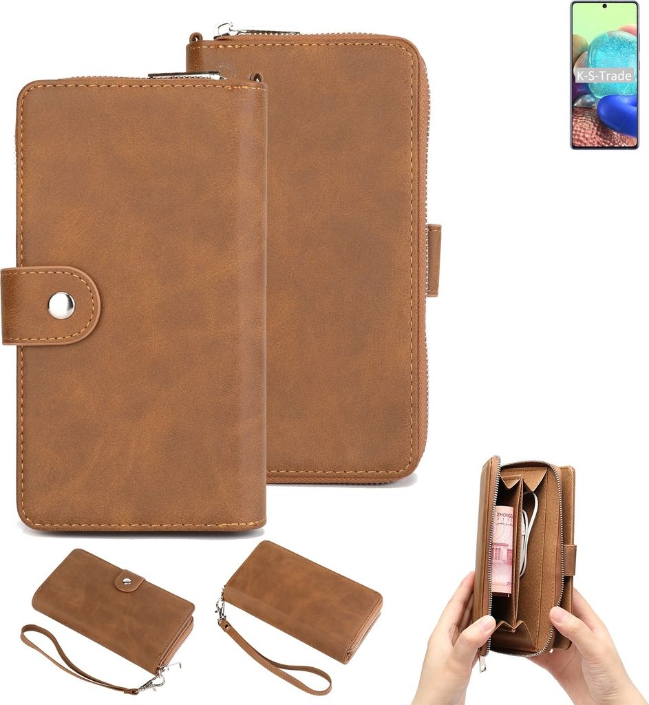 K-S-Trade Handyhülle Schutzhülle kompatibel mit Samsung Galaxy A71 5G & Portemonnee Tasche Handytasche Case Etui Geldbörse Wallet braun (1x)