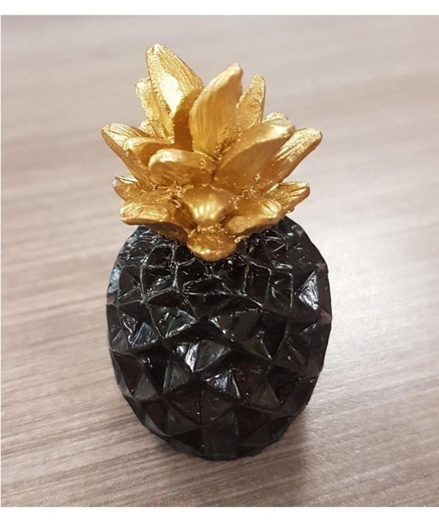 Tischkartenhalter Ananas Schwarz-Gold Polyresin 5,5cm Tropen-Deko -