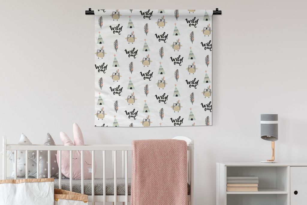 MuchoWow Wandteppich Wandbehang Eule - Zitat - Muster 90x90 cm Tapisserie Dekoration Wandtuch - Wandaufhänger