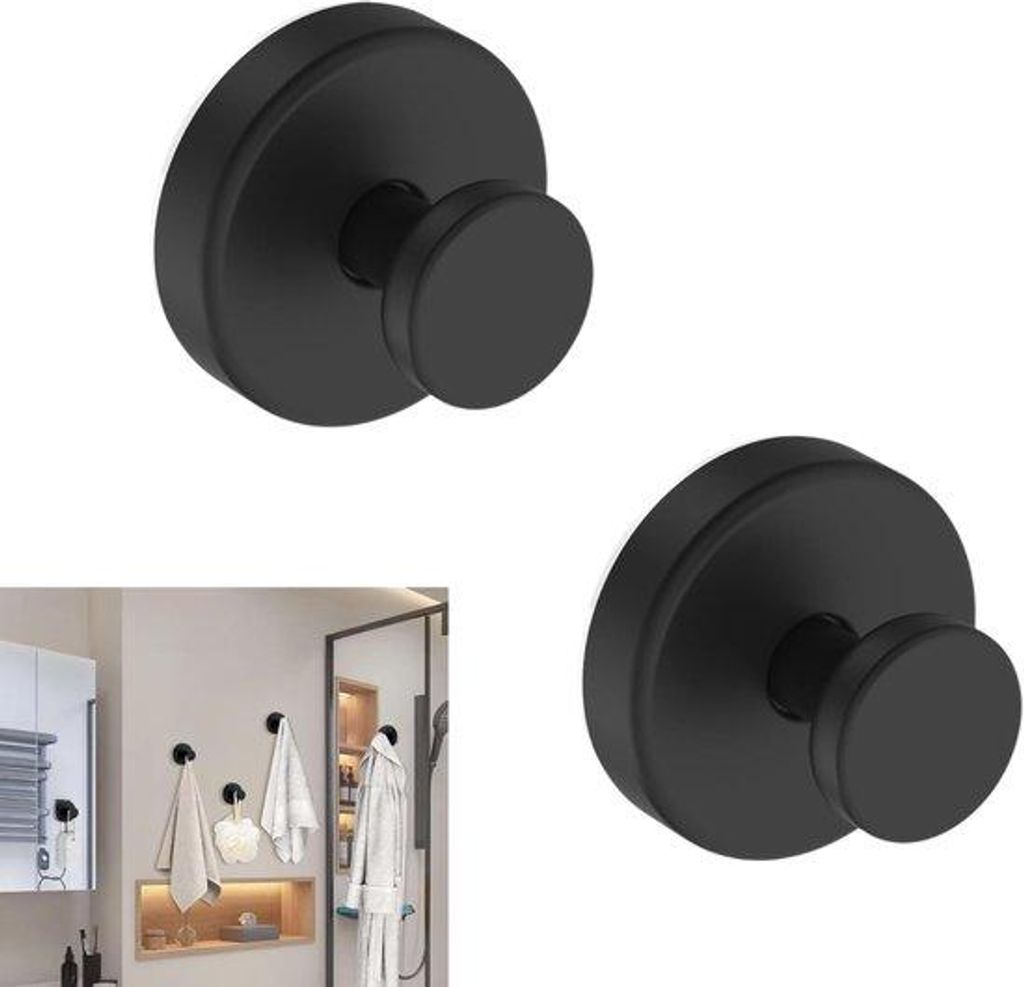 2 Stück runde Haken - Handtuchhaken - Duschhaken - Edelstahlkleiderhaken - ideal für das Aufhängen von Handtüchern, Zahnbürsten, Steckern, Kle...