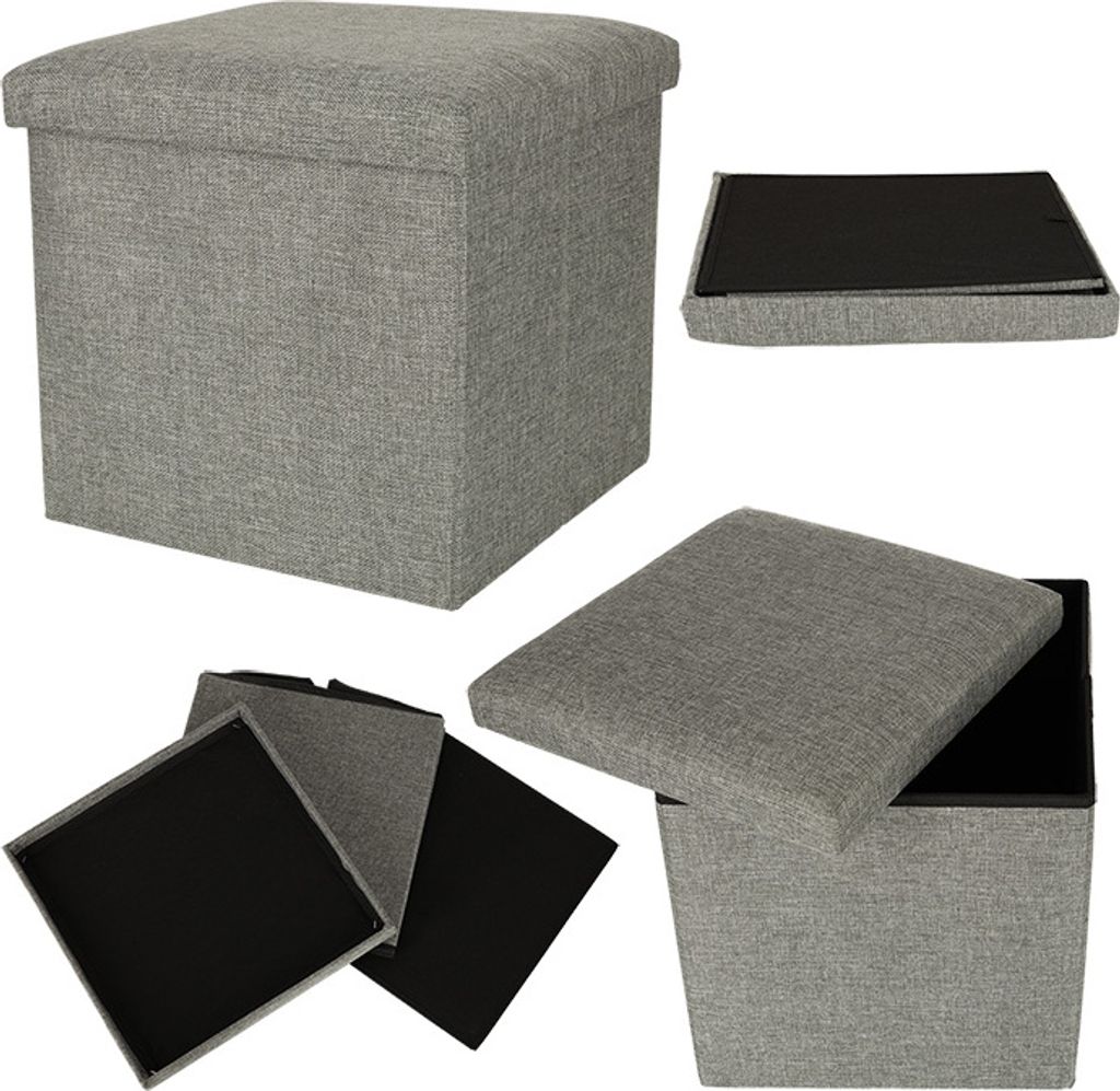 Pouf pieghevole con vano portaoggetti grigio 38x38x38cm Immagine del prodotto 