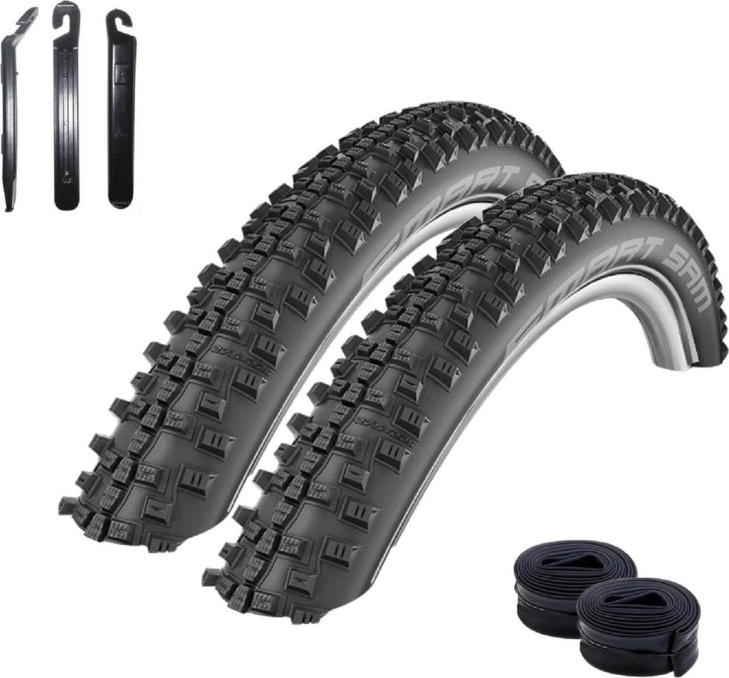 2 x Schwalbe SMART SAM Performance Fahrradreifen 42-622 (28 x 1.60") + 2 Schwalbe DV17 Schläuche inkl. maxxi4you Reifenheber