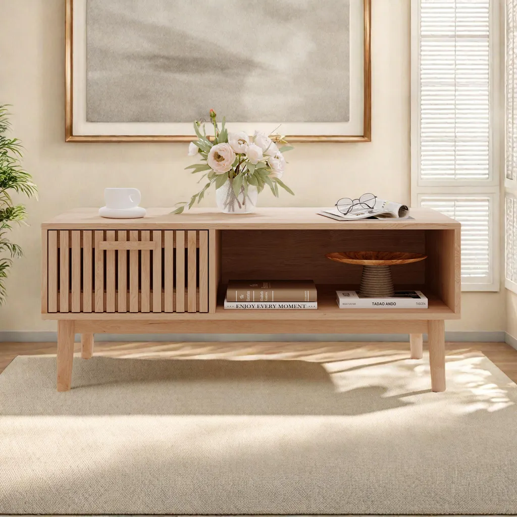 Tavolino da Salotto Moderno ProximaX in Rattan e Legno Naturale