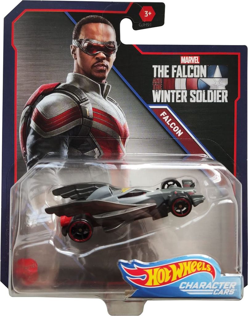 Mattel GXC66 Hot Wheels Character Cars FALCON, The Falcon and the Winter Soldier, Rennauto zum sammeln und spielen