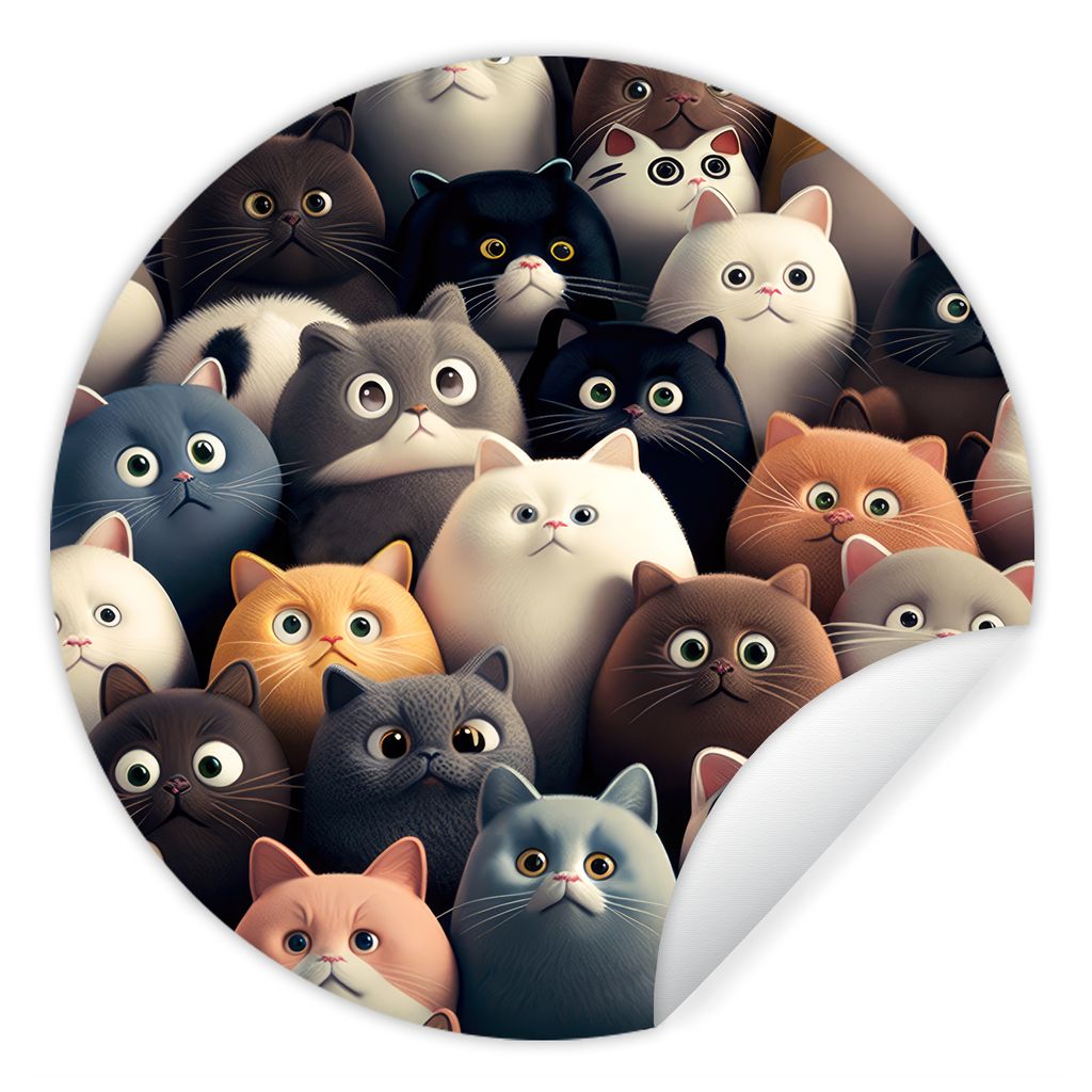 MuchoWow Runde Wandtattoo - Wandsticker Tapete Aufkleber Katze - Tiere - Katze - Muster - Junge - Mädchen Ø 50 cm Selbstklebend und Repositioni...