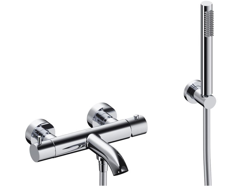 SANYCCES LOOP K Wannen & Brausebatterie mit Thermostat; mit Brausehalter, Handbrause & Brauseschlauch, chrom