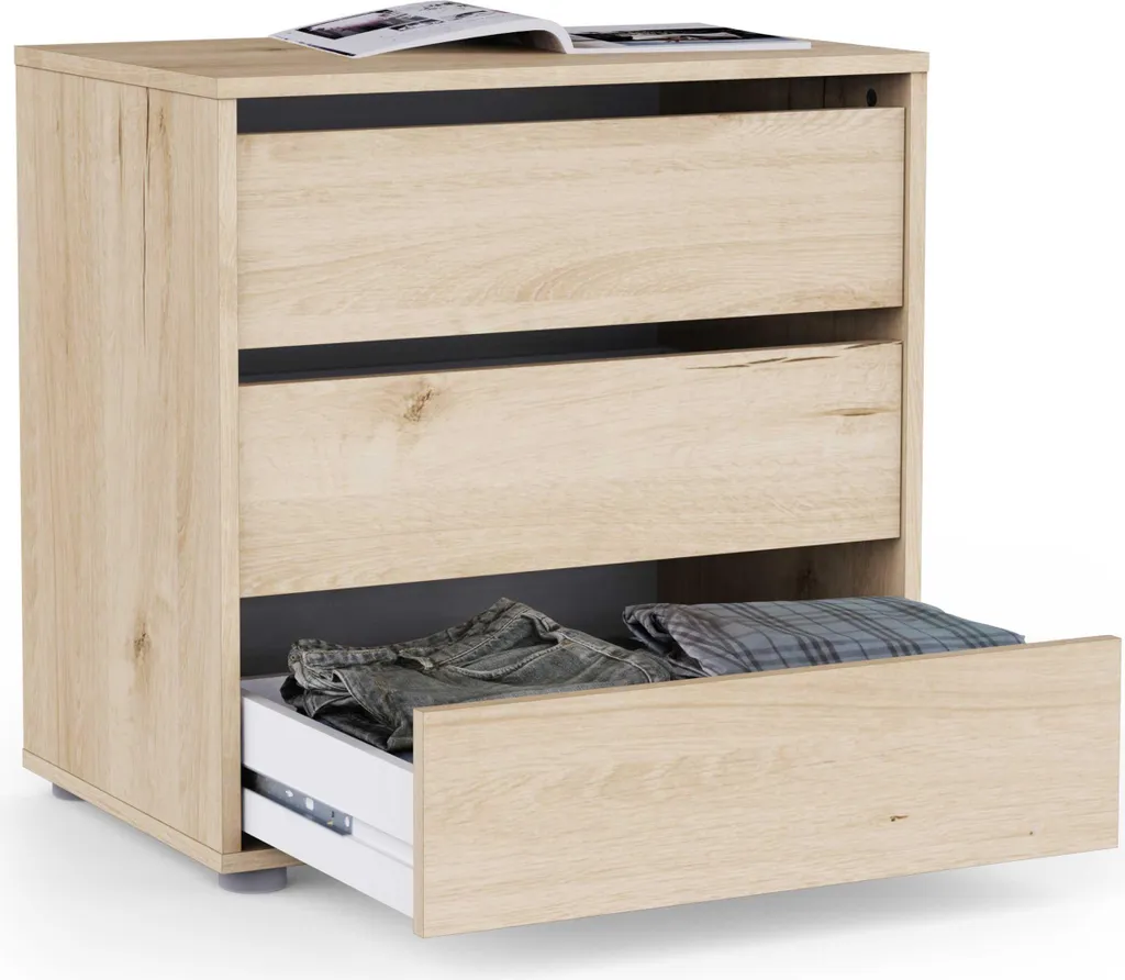 Commode Blokty chêne 60x40x58cm avec 3 tiroirs de rangement