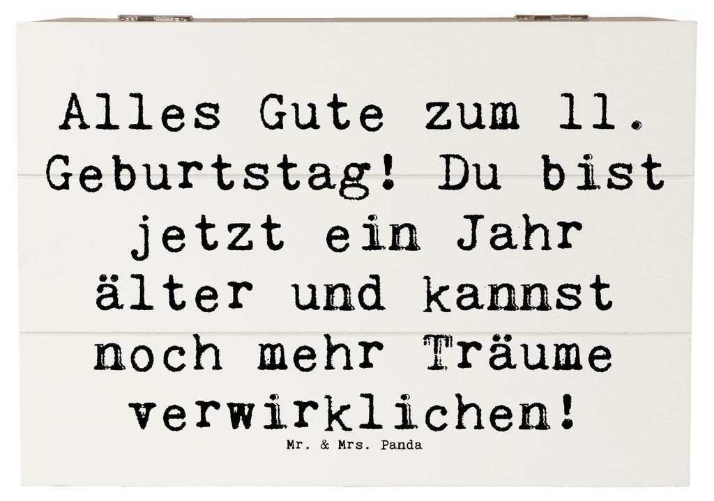 Mr. & Mrs. Panda holzschachtel Spruch 11. Geburtstag 22 x 15 cm - Weiß - Geschenk, Aufbewahrungsbox Holz, Box, Geschenkbox, Glückwunsch, Kreativi...