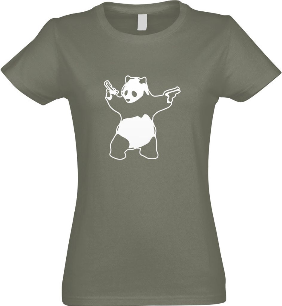 Kiwistar - T-Shirt tailliert - Damen - Olive - Panda with Guns - mit Motiv Bedruckt - Funshirt Design - Sport - Freizeit - Damen - XXL