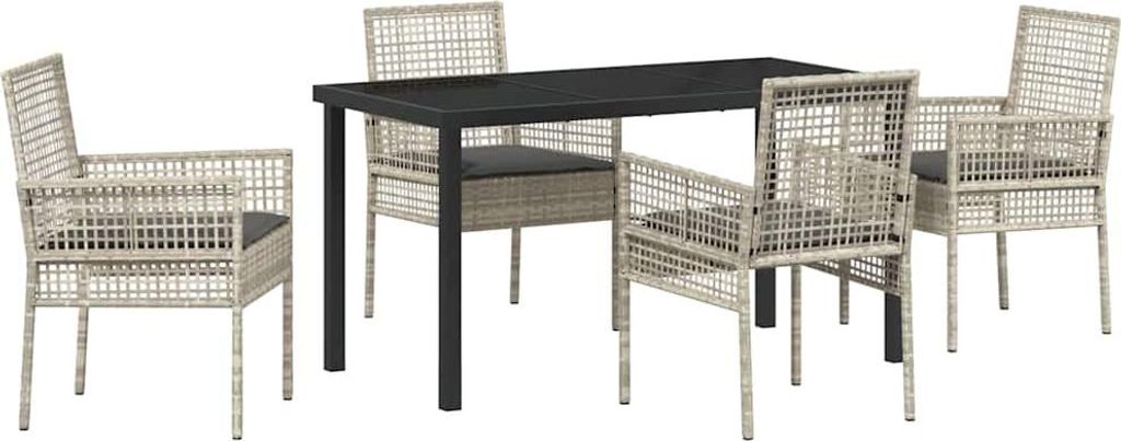 vidaXL Garten Essgruppe mit Kissen 5 pcs Hellgrau Poly-Rattan