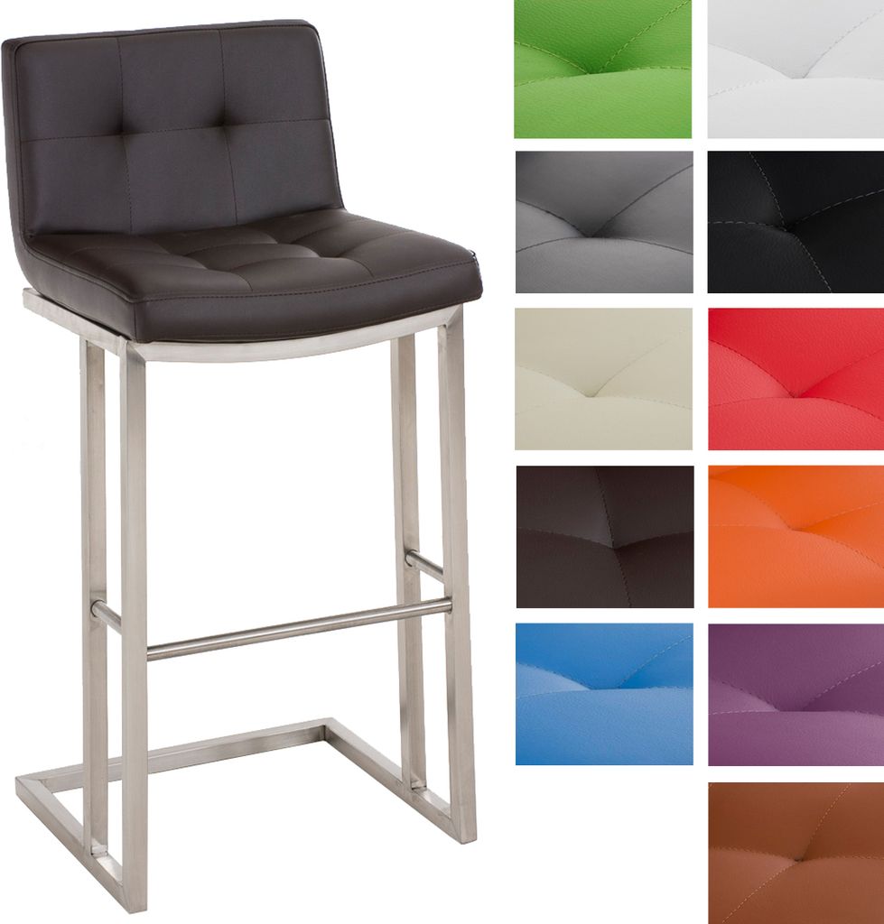 CLP Edelstahl-Barhocker CARLTON mit Kunstlederbezug I Barstuhl mit Lehne und Fußstütze I Freischwinger in verschiedenen Farben erhältlich braun