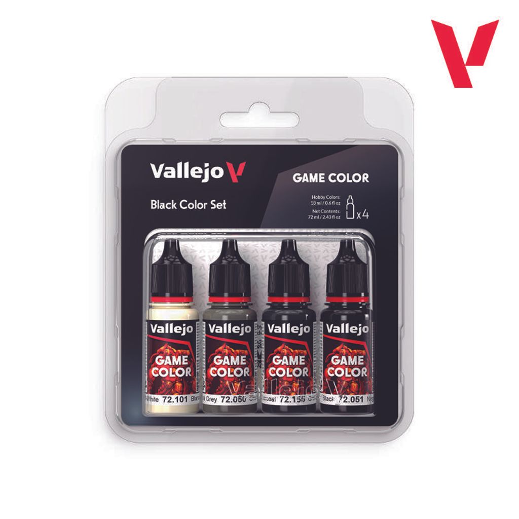 Vallejo Game Color Set Acrylfarbe – Schwarz. 4-Farben-Set mit mattem Finish in 18-ml-Fläschchen mit Pipette für Fantasy-Figuren und Tabletop-Sp...