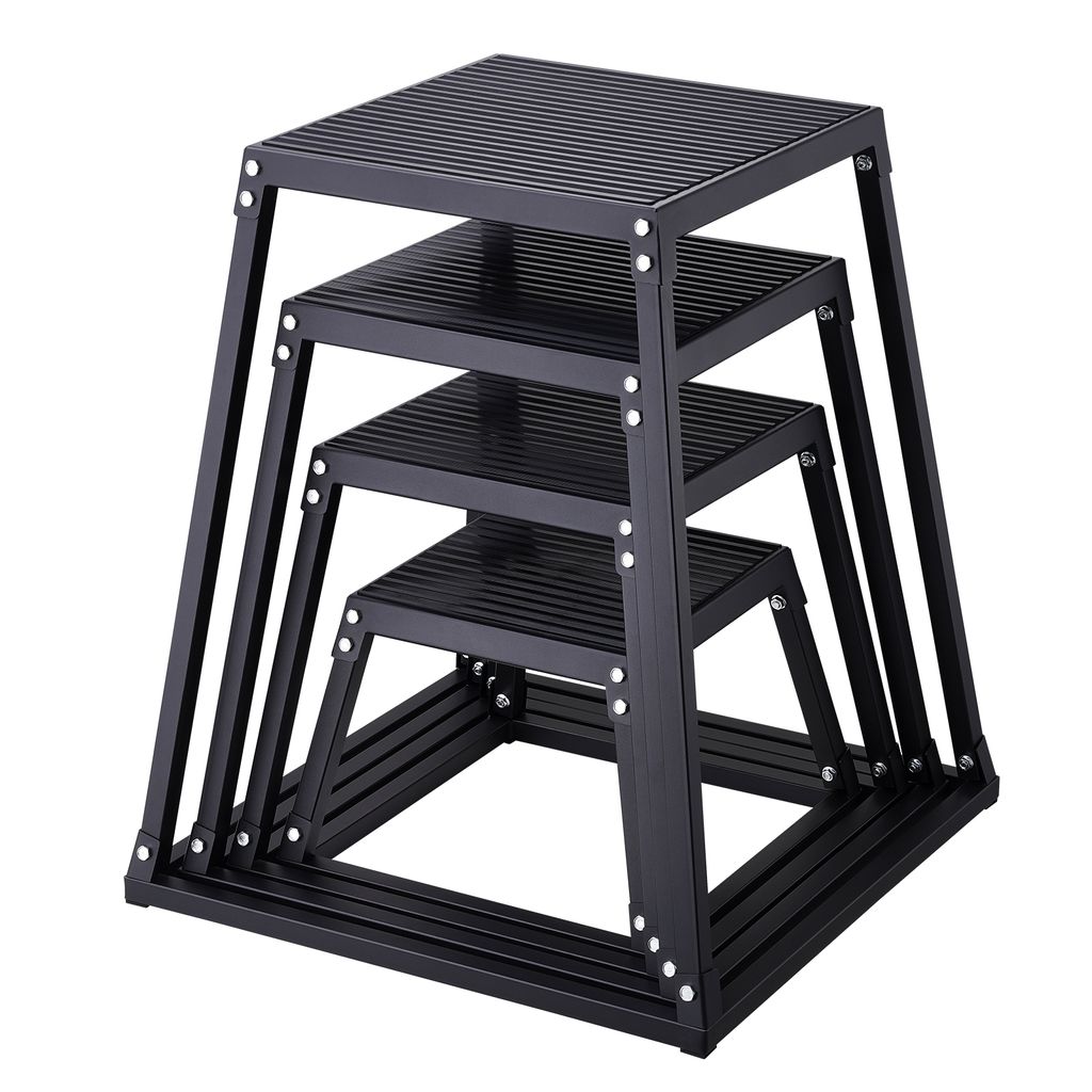 VEVOR 4-teilige Plyometrische Sprungboxen, 305/458/609/762 mm Plyometric Box Schwarz, Rutschfestes Fitness-Übungs-Step-Up-Box-Set für Heim-Fitnes...