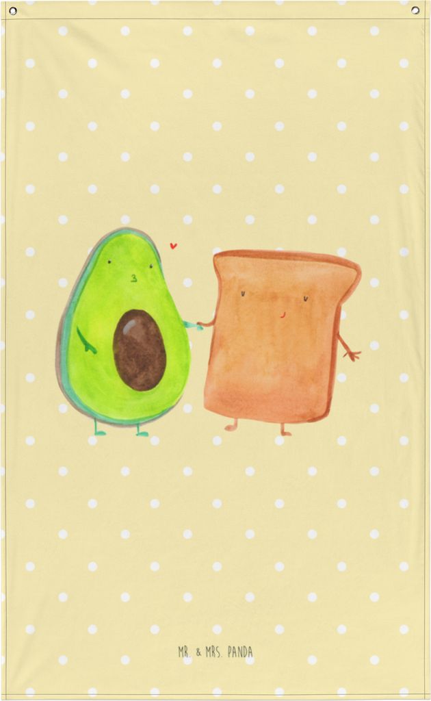 Mr. & Mrs. Panda Wandbild Avocado Toast - Gelb Pastell - Geschenk, Freundin, Hochzeit, Wandteppich, Stoff, Tapisserie, Tapestry, Toastbrot, Liebe, ...