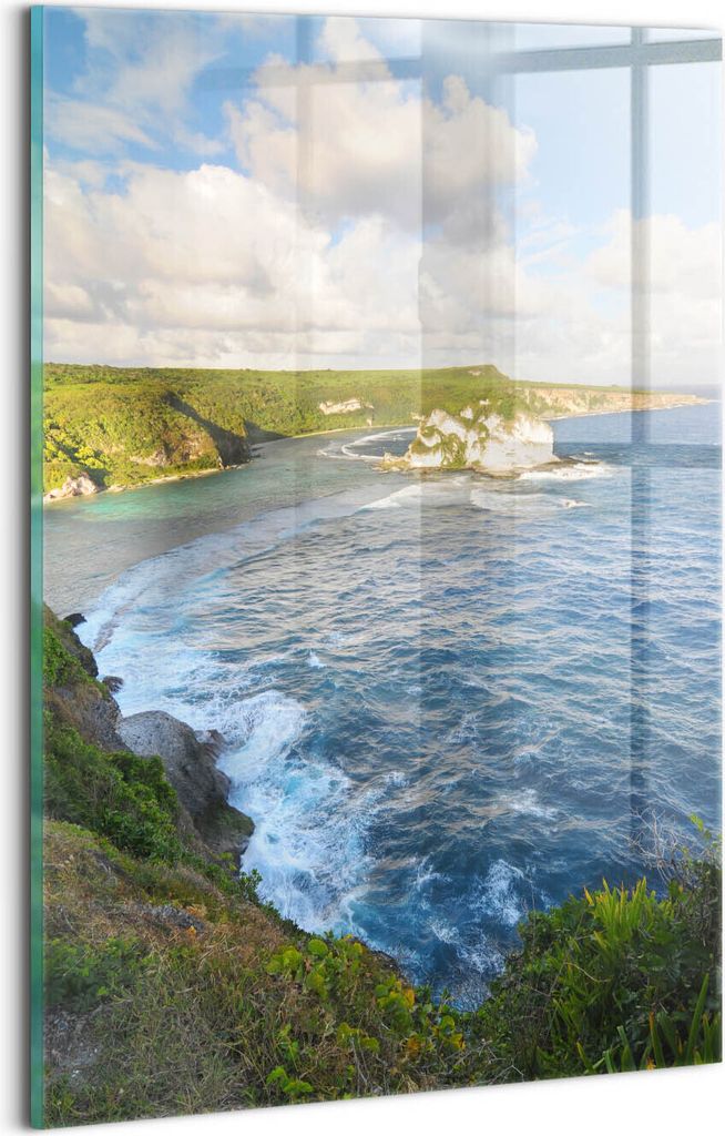 Designer Glasbild - Wandbild - Glas Bild - 20x30 cm - Strandklippe Und Meereswellen