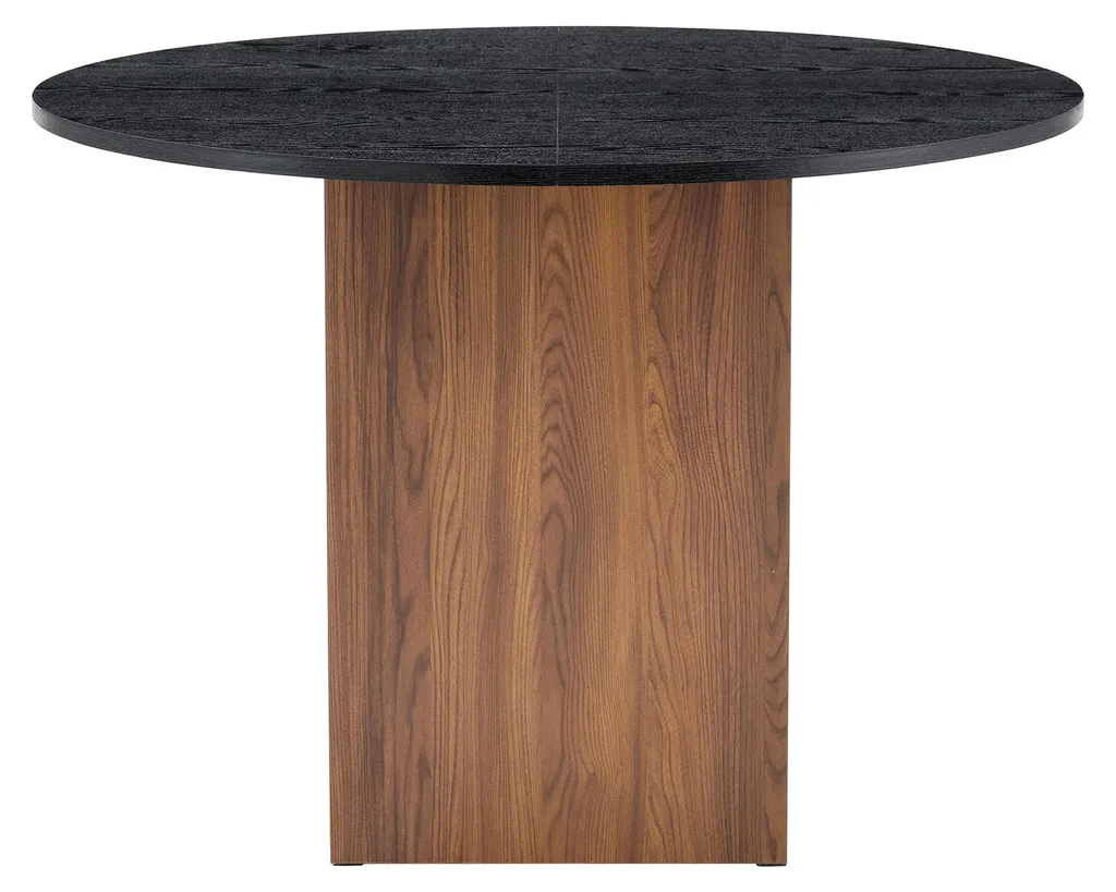 Table ronde aspect noyer Ø 100 cm avec étagère, structure métal noir - 8