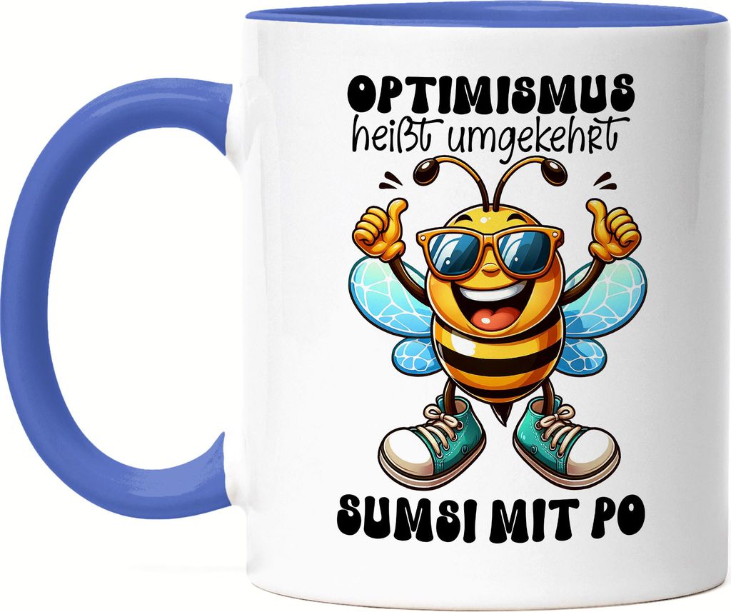 Optimismus Heißt Sumsi mit Po Biene Tasse Blau Positives Produktbild 