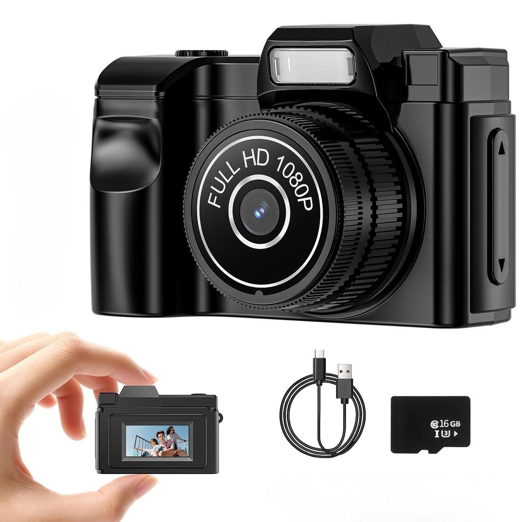 Mini Digitalkamera, Retro Schlüsselanhänger Kamera FHD, Vintage Kompaktkamera (0,96" Display, Akku, 5 Filter) Fotokamera für Reise & Vlogging