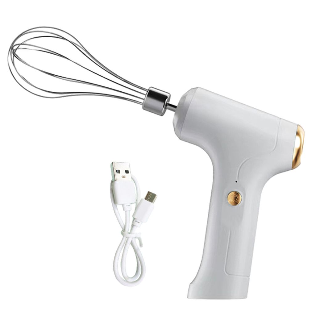 Edelstahl Schneebesen Wiederaufladbare Küche Handmixer Rührer Rührer Milchaufschäumer zum Einfachen Schlagen,(Weiß)