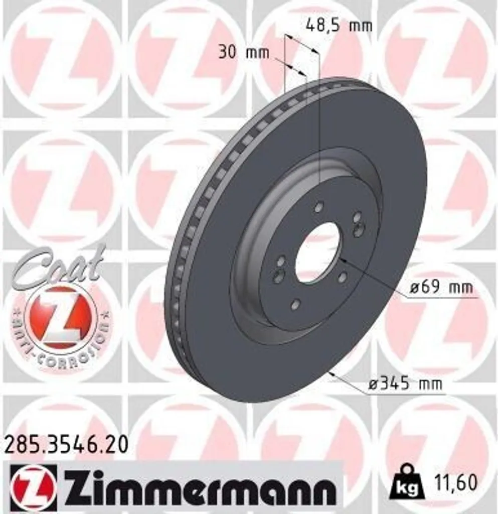 2x Disque de frein Zimmermann 285.3546.20 Hyundai Ioniq 5 et Kia EV6