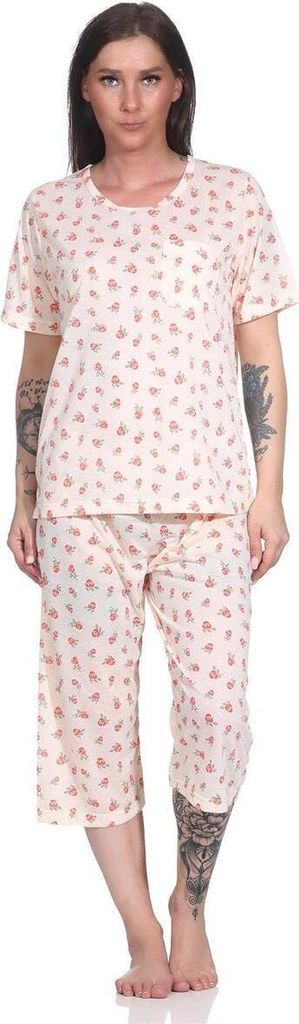 Damen Pyjama 3/4 Hose & Shirt Schlafanzug Hausanzug Sommer; Aprikose/L/40
