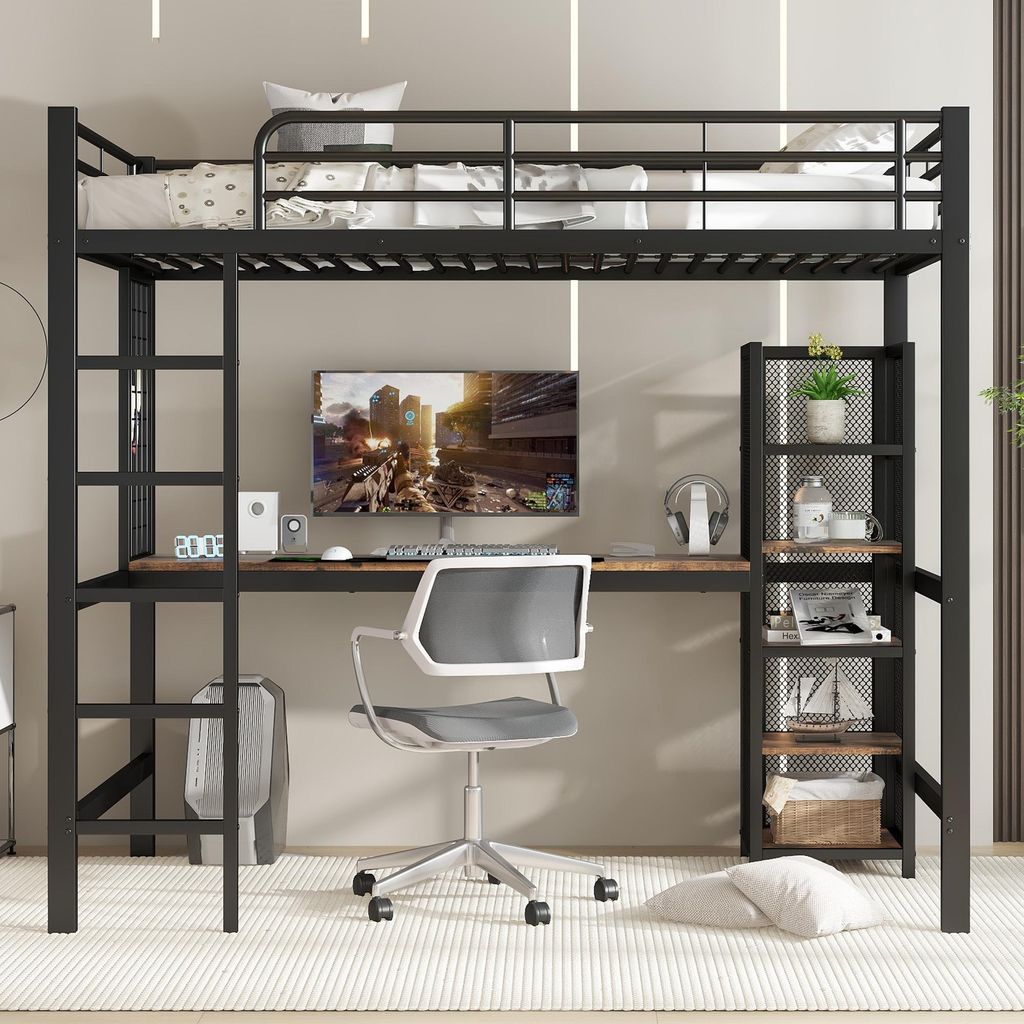 Postel na vyvýšený rám - 90 x 200 cm, černá, kov a MDF, s Obrázek produktu 