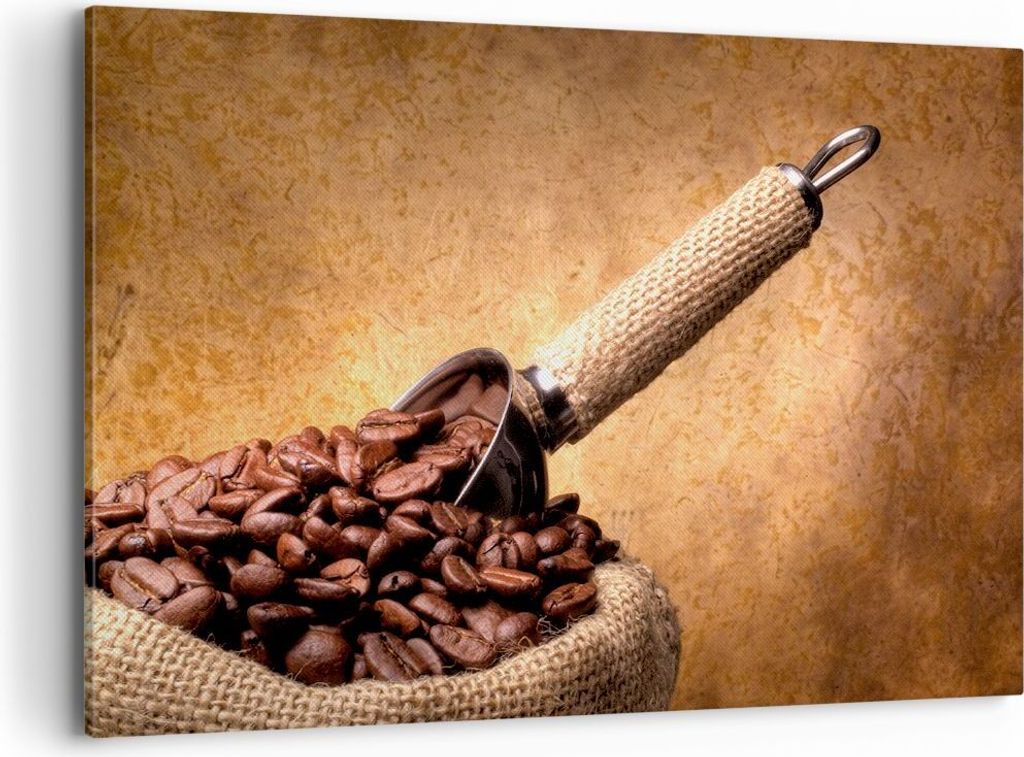 Bild auf Leinwand - Leinwandbild - Kaffee Getreide geröstet - 120x80cm - Wand Bild - Wanddeko - Leinwanddruck - Bilder - Kunstdruck - Wanddekorati...
