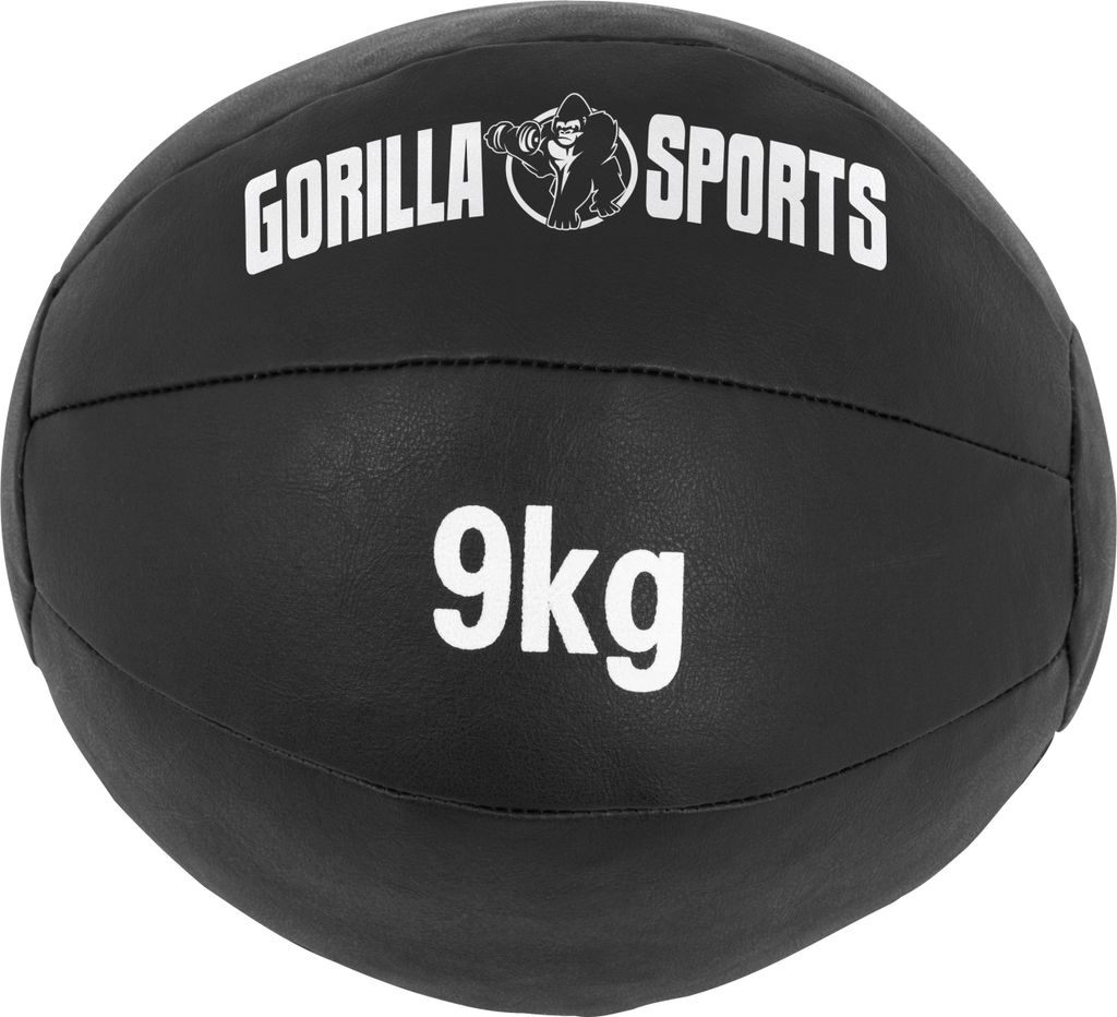 GORILLA SPORTS Medizinball - 9kg Gewichte, 29cm, aus Leder, Schwarz - Trainingsball, Fitnessball, Gewichtsball, Slam Ball