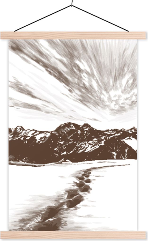 MuchoWow Textilposter Berg - Strand - Meer 40x60 cm mit holzfarbenen Rahmen - Poster